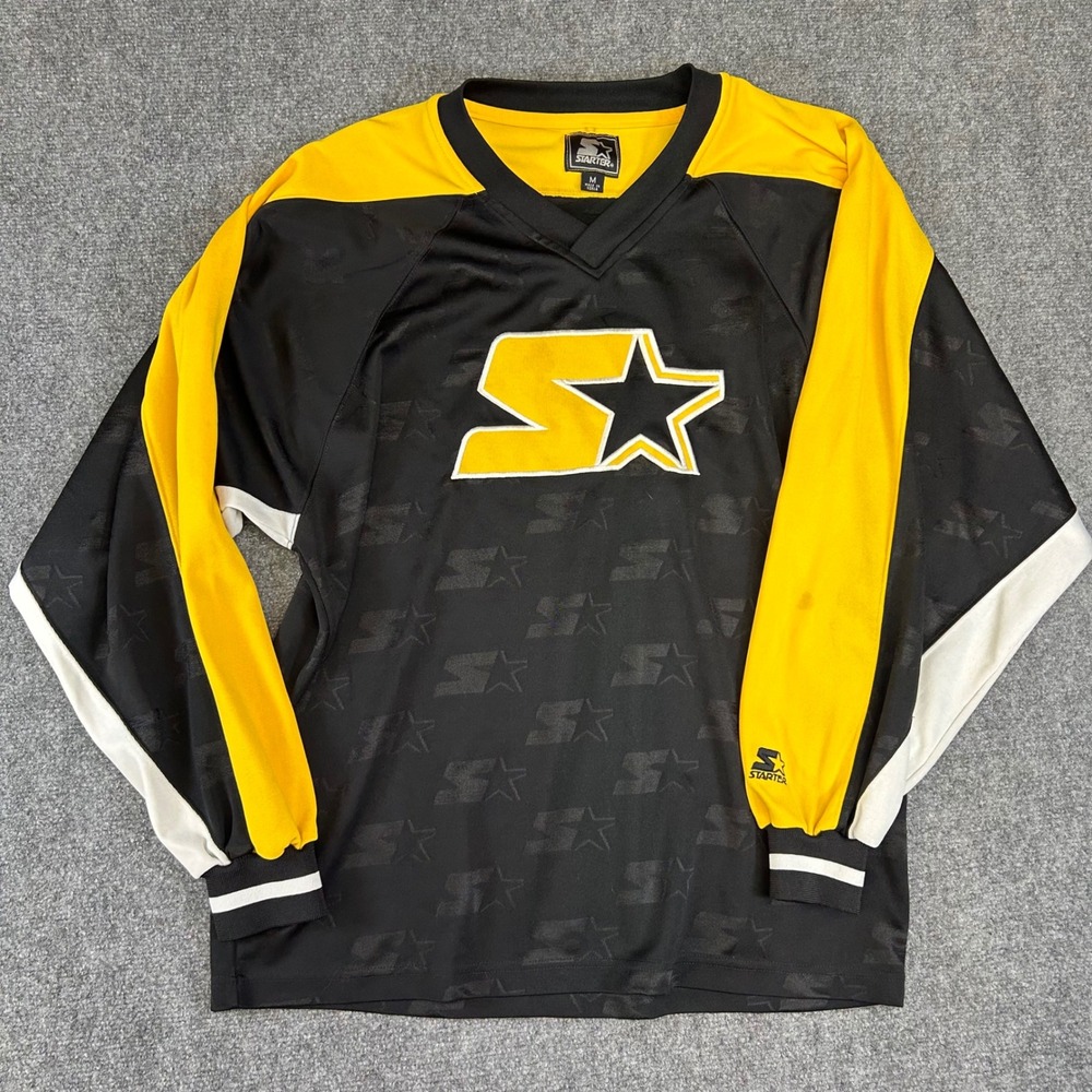 Starter Vintage 90s Colorblock Jersey Long Sleeve Black Yellow Mens Medium